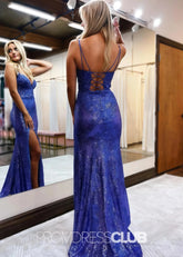 Griselda |Long Royal Blue Prom Dresses Near Me With Spaghetti Straps Sequins Split - Price #price_variant_lowest# - Royal Blue - PromDressClub
